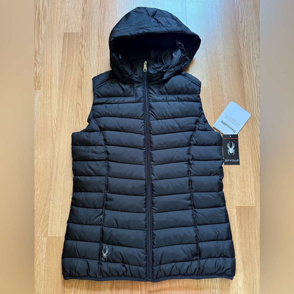 Spyder Polar Thermaweb Puffer Vest Black hooded jacket Women's Medium
